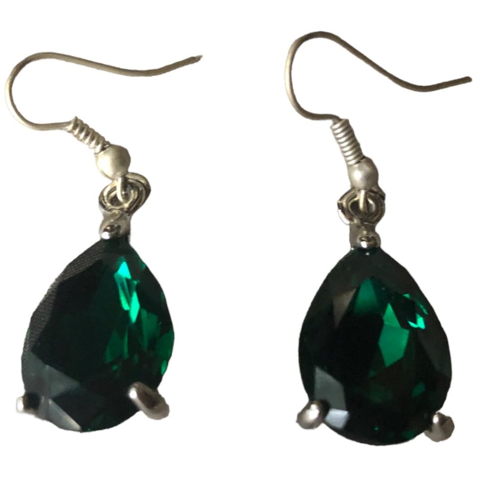 Crystal Glass Emerald Green Earrings